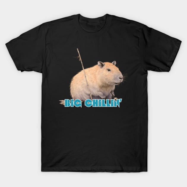 Big Chillin Capybara Cute Meme Viral Japanese Art Style Ukiyoe Retro T-Shirt by GrooveGeekPrints